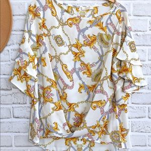 *Boutique* Ivory & Gold Double Bell Sleeve Top